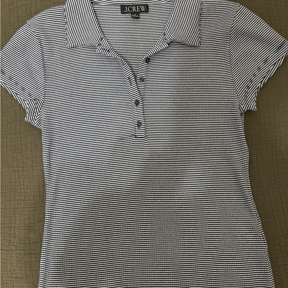 J. Crew White and Blue Fitted Button Down Shirt